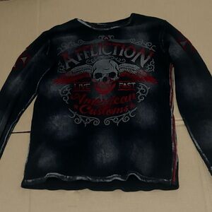 Affliction Black Long Sleeve Skull Graphic Tee